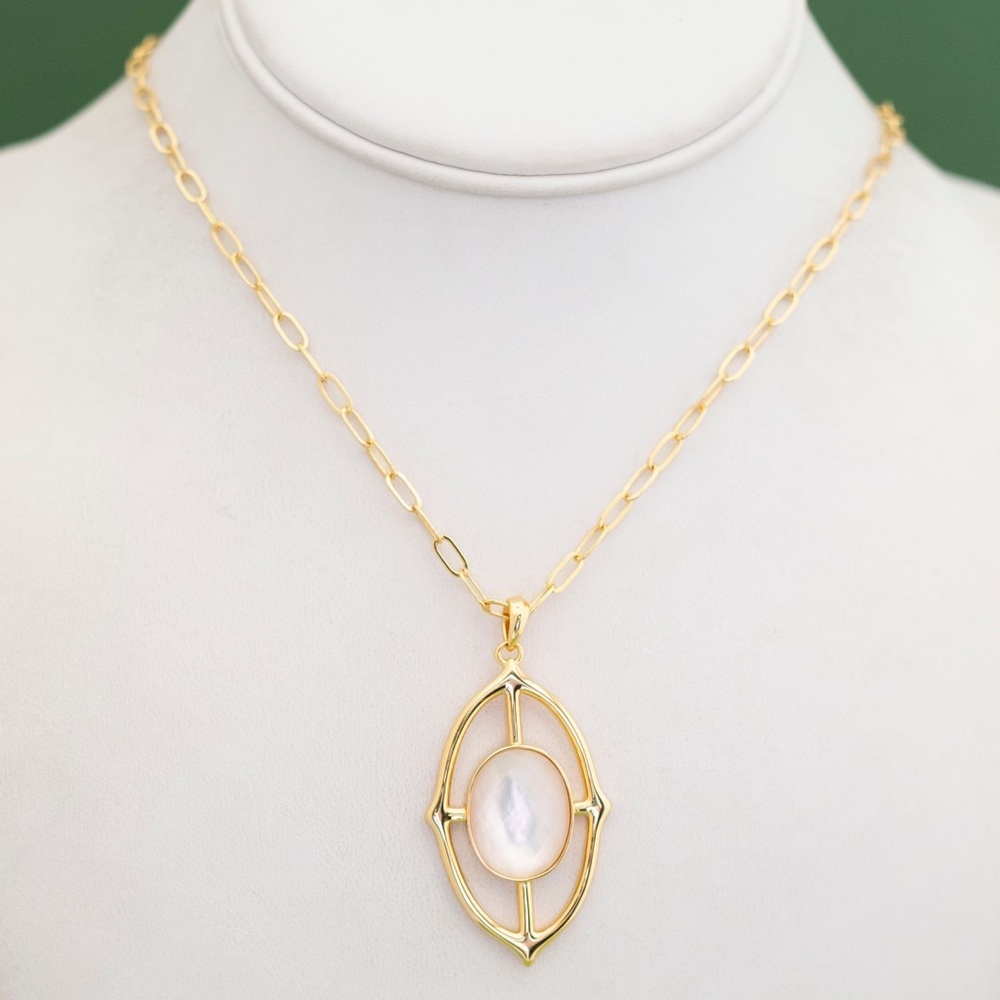 Vintage Oval Pearl Cross silver  Tone Necklace 30 inch - W18‎